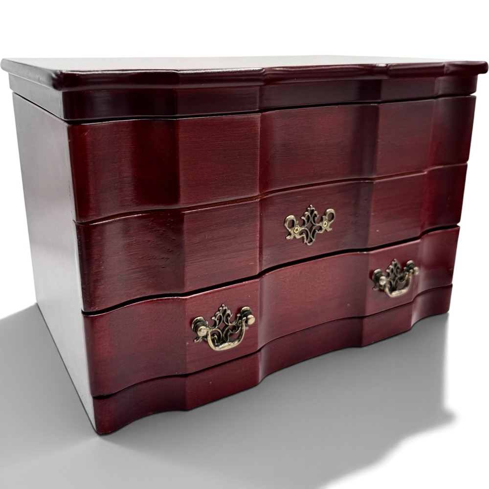 Vintage Mahogany Jewelry Chest Mirror Hidden Compartment Brass Hardware Drawers